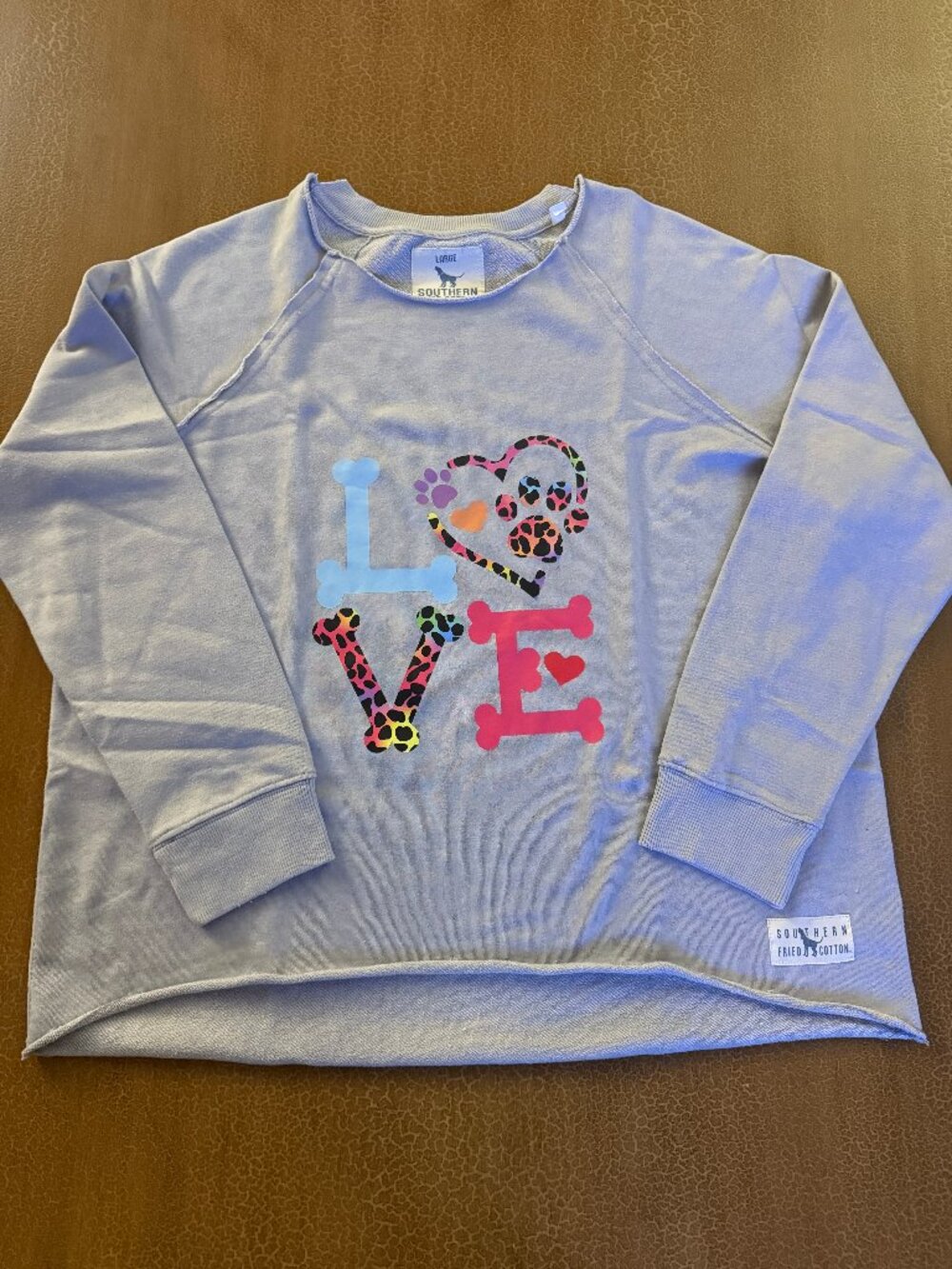 Upcycled & Handmade Dog LOVE - Southern Fried Cotton Sweatshirt Size Large